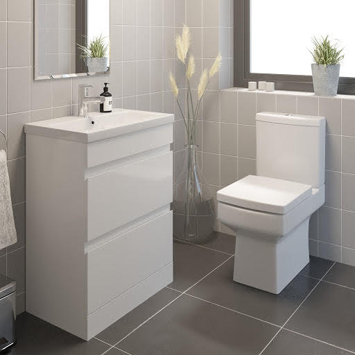 Royan Close Coupled Toilet & Artis Vanity Unit with Drawers - 600mm White Gloss