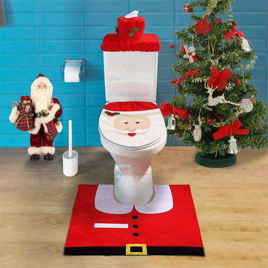 Santa Toilet Decorations with Mat Toilet Non-slip Seat Cover Water Tank Cover Toilet Pad for Christmas Decorations Toilet Bathroom