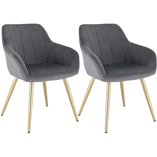 WOLTU Set of 2 Kitchen Dining Chairs Velvet Armchairs with Padded Seat Metal Leg Dark Grey - Dark Grey