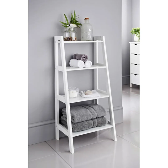 Mcfadden 4 Tier Wooden Ladder Shelf Unit Bathroom - White