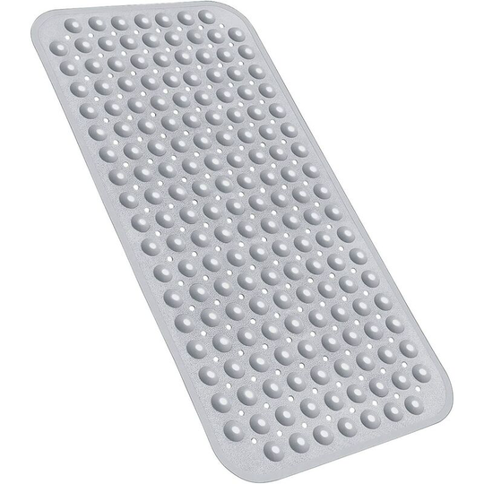 31x15.5In Non-Slip Bath Tub Shower Mat, with Suction Cups and Drain Holes (Grey)