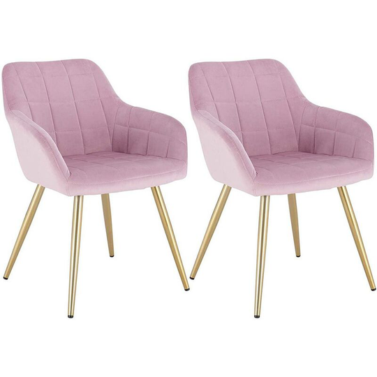 Set of 2 Kitchen Dining Chairs Velvet Armchairs with Padded Seat Metal Leg Pink - Pink - Woltu