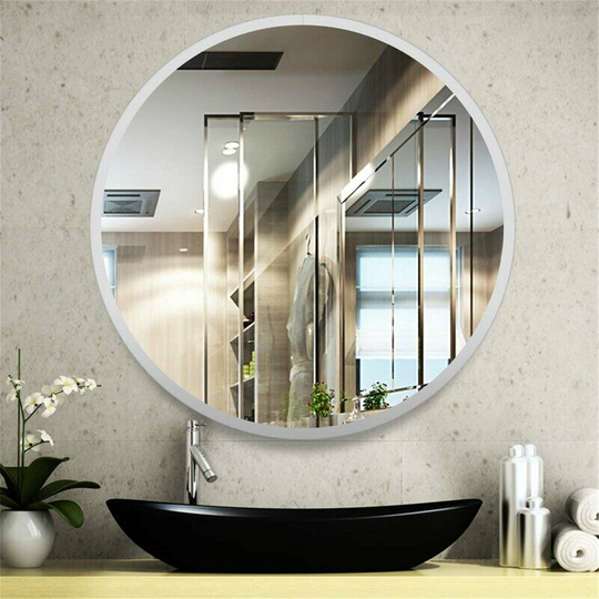 Livingandhome - Modern Wall Mounted Slim Frame Round Mirror, White 60cm
