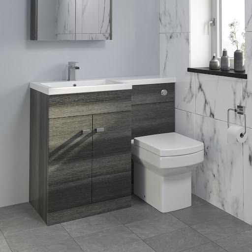 Royan Toilet & Aurora Basin Vanity Unit Combination with Doors - 1100mm Charcoal Grey Left Hand