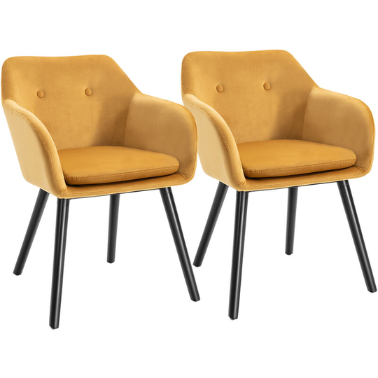 Modern Upholstered Fabric Bucket Seat Dining Armchairs Set of 2 Yellow - Yellow - Homcom