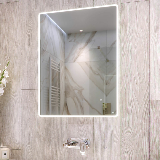 Rak Amethyst Portrait led Mirror with Switch and Demister Pad 800mm h x 600mm w Illuminated