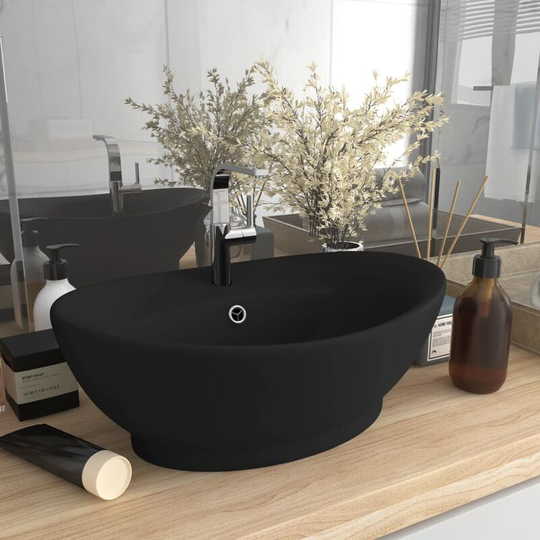 Luxury Basin Overflow Oval Matt Black 58.5x39 cm Ceramic - Black