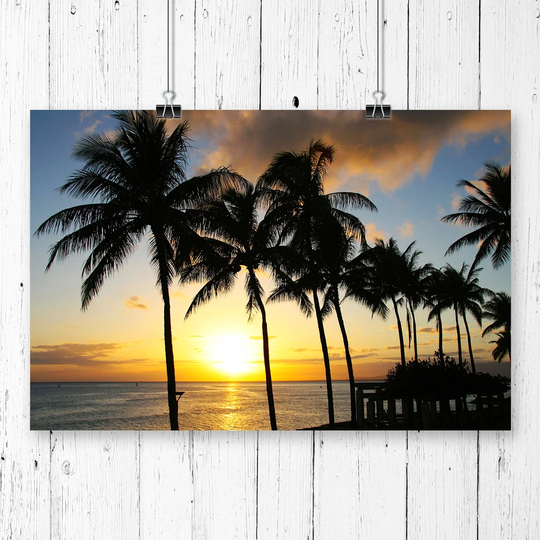 'Seascape Hawaii Sunset Palm Trees' Graphic Art