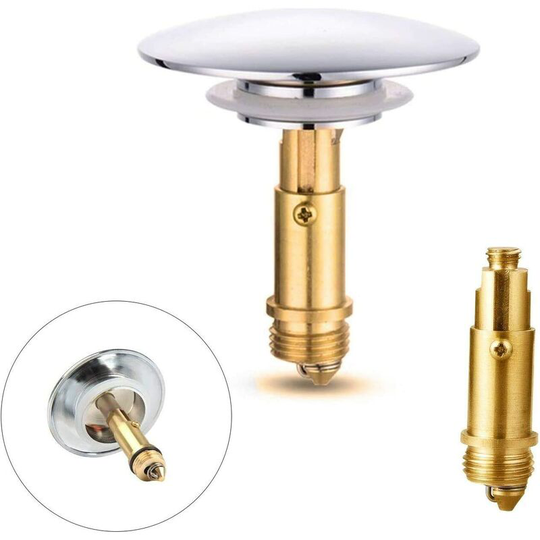 Universal Premium Bath Cap Ø69mm Chrome Pap Washbasin with Brass Rod Budden Pop-Up Washbasin Antirust and Waterproof Click Clack For Sink Bathroom