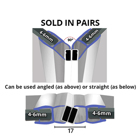 Chrome Magnetic Shower Seal for Screens or Doors | Fits 4, 5 or 6mm Glass | Sold as Pairs | MAG004CP (200cm) - Clear