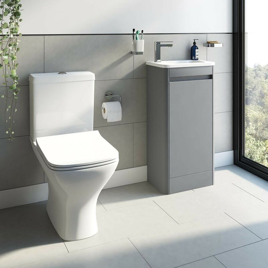 Mode De Gale compact grey floorstanding vanity unit left hand with compact close coupled toilet - Grey