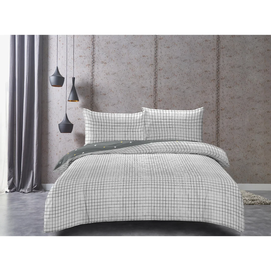 Jaylene Yellow/White/Grey Egyptian Quality Cotton 130 TC Reversible Duvet Cover Set