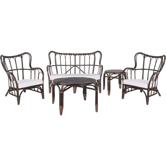 Outdoor Garden Sofa Set Beige Rattan 2 Tables 2 Armchairs Dark Brown Brindisi - Brown