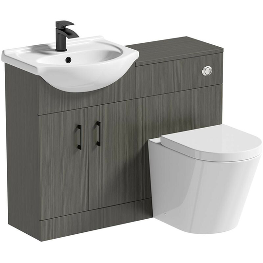 Orchard Lea avola grey 1060mm combination with black handle and Contemporary back to wall toilet with seat - Grey