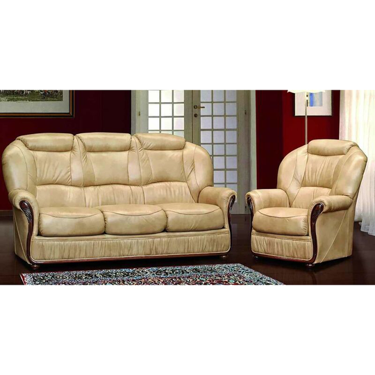 Ravenna 3 Seater + Armchair + Armchair Italian Leather Sofa Settee Offer Nut