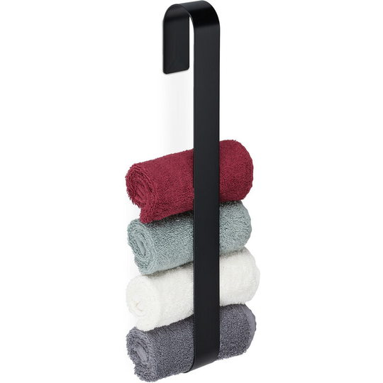 Relaxdays Towel Rail, Self-Adhesive, 430 Stainless Steel, Bathroom, Kitchen, Without Drilling, HxWxD: 45x4x6 cm, Black
