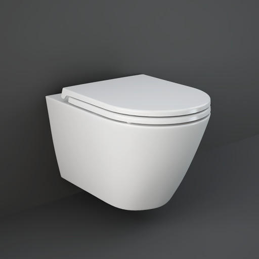 RAK Feeling Rimless Wall Hung Toilet Pan & Soft Close Toilet Seat - Matt White