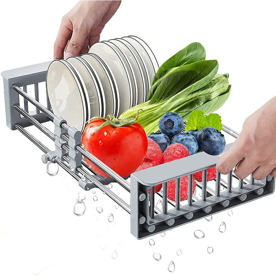 Stainless Steel Telescopic Draining Basket, Adjustable Dish Drayer Sink Extensible Sink Kitchen Drainer Organizer Sink For Vegetable Fruits