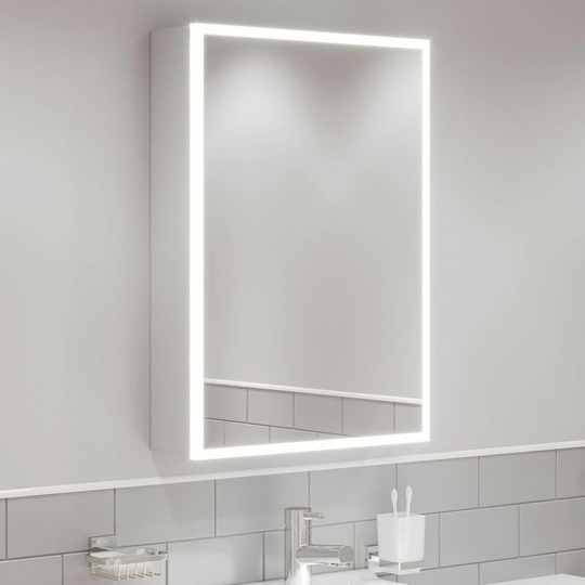 Bathroom led Mirror Cabinet Illuminated Demister Pad Shaver Socket 700 x 500mm - Silver