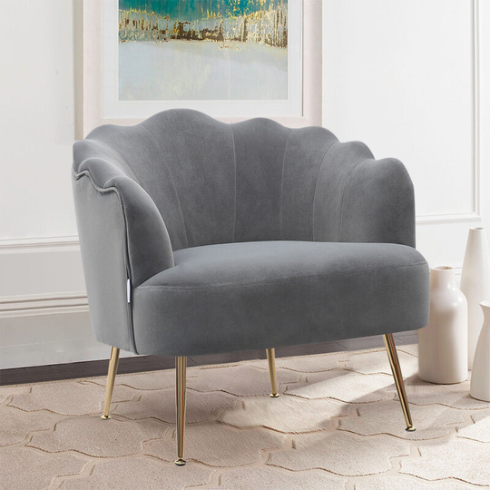 Frosted Velvet Shell Accent Armchair, Grey - Livingandhome