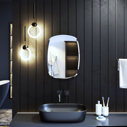 Elegant - Oval Shape Single Door Mirror Cabinet 600 x 450 mm Bathroom Wall Mounted Home Furniture Decorative Stylish Crafted Oblique Glass Stainless