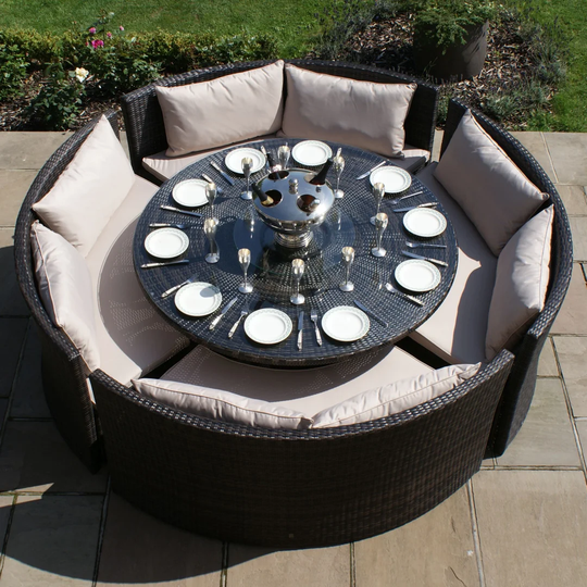 Macclenny Round Rattan Sofa Dining Set