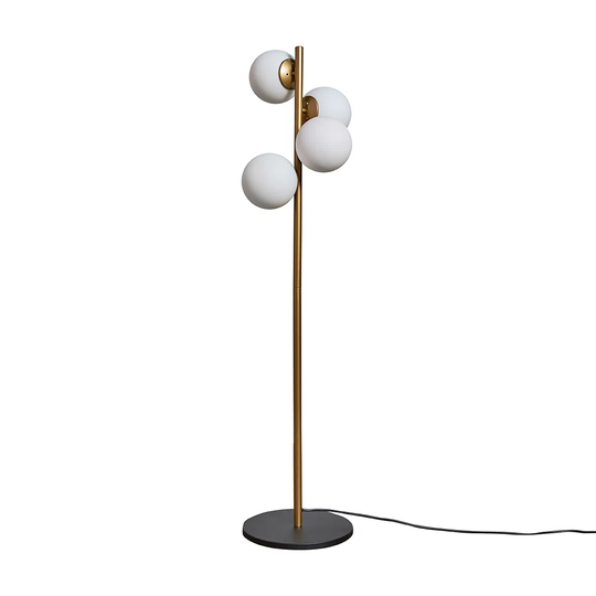 4 Way Metal Gold Floor Lamp With White Glass Shades
