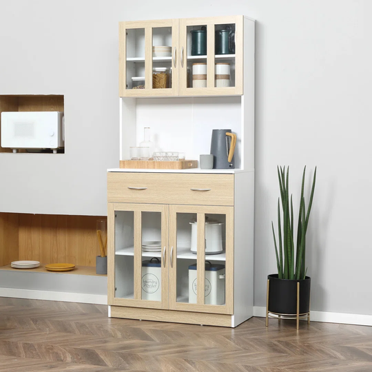 Modern Kitchen Cupboard, Freestanding Storage Cabinet Hutch With Central Drawer