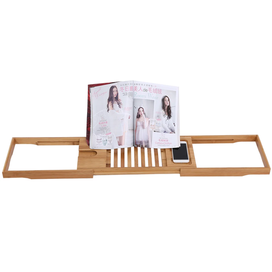 Extendable Bamboo Bathtub Rack Shelf Bathroom Shower Tub Caddy Book Reading Tray Stand