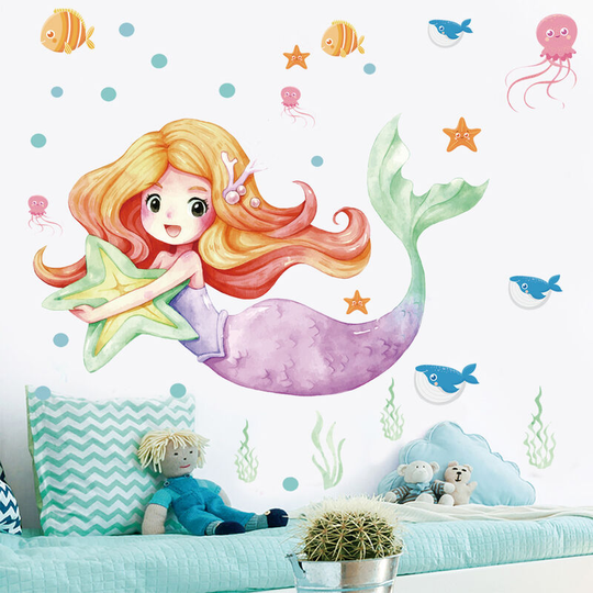 2 Underwater World Cartoon Mermaid Decorative Wall Stickers Children's Room Kindergarten Decorative Removable pvc Stickers