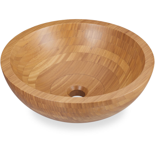 Relaxdays - Above-counter Round Basin, Solid Bamboo Washbasin, No Tap Hole, Stylish, Bathroom & Guest wc Sink, ∅43cm, Natural