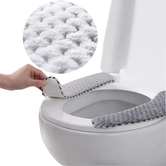 2 Pairs Gray Thick Warm Padded Toilet Seat Cushions Plush Non-Slip Soft Washable Toilet Seat Pad Bathroom Warmer with Adhesive Tape