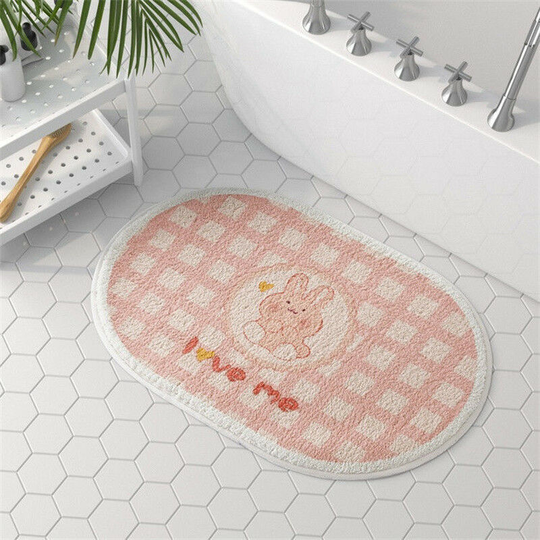 Children's bathroom non-slip mat, Absorbent carpet bedroom mat non-slip bathroom mat(Rabbit)