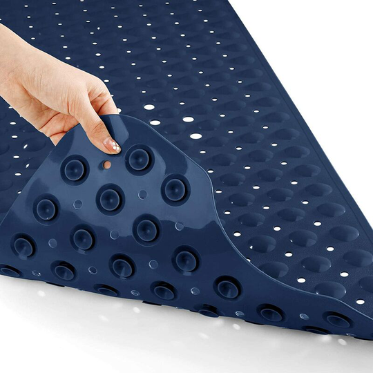 Bath Tub Shower Mat 16x40In, with Drain Holes, Suction Cups, Machine Washable, Navy Blue