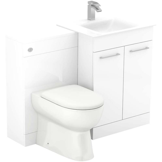 Wholesale Domestic - Venice Mono White Glass 1100mm 2 Door Gloss White Vanity Unit Toilet Suite - White Gloss