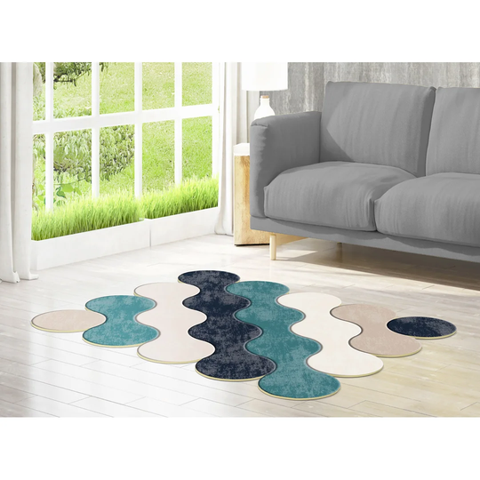 Mooreland Machine Woven Beige/Black/Blue Rug