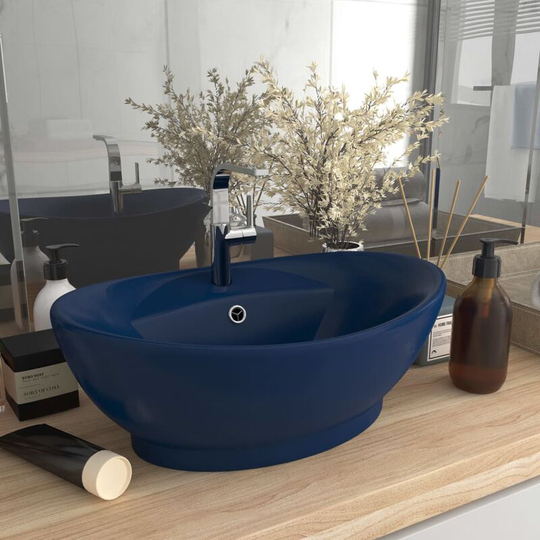 Luxury Basin Overflow Oval Matt Dark Blue 58.5x39 cm Ceramic - Blue