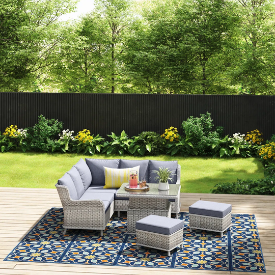 Addora 6 - Person Rattan Corner Sofa Set with Cushions