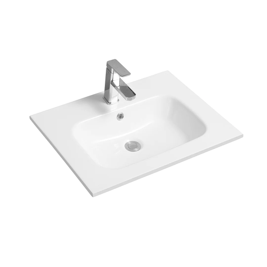 White Ceramic Rectangular Bathroom Sink with Overflow