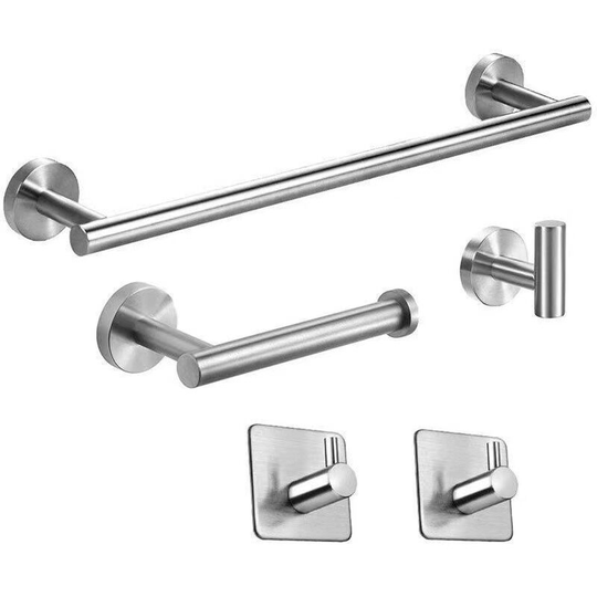 Set of 5 Wall Mounted Silver Bathroom Sets, Robe Hook, Wall Mounted Toilet Paper Holder, Towel Ring, 16'' Towel Rack, Bathroom Accessories, Towel