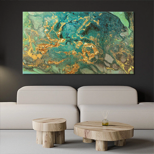 green and gold abstract - Wrapped Canvas Art Prints