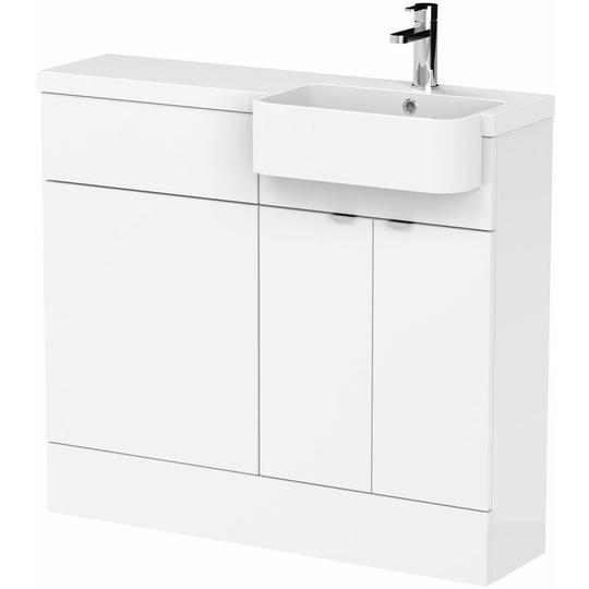 Fusion rh Combination Unit with Round Semi Recessed Basin 1000mm Wide - Gloss White - Hudson Reed