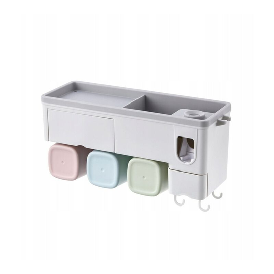 Bathroom Shelf Wall Bracket Storage Box Automatic White Toothpaste 3 Cups