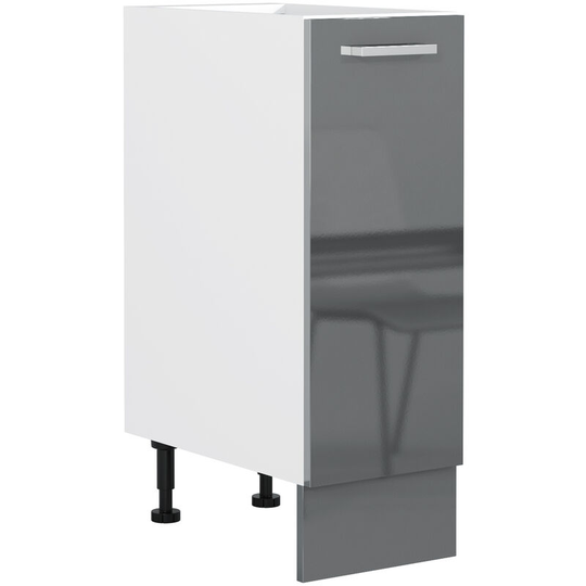 Grey Gloss Kitchen Unit Base Cabinet Cupboard 300 30cm Soft Close 1 Door Luxe - Grey High Gloss