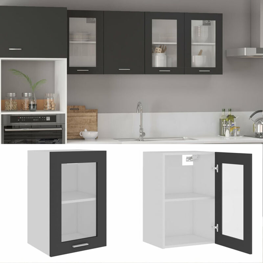 Hanging Glass Cabinet Grey 40x31x60 cm Chipboard