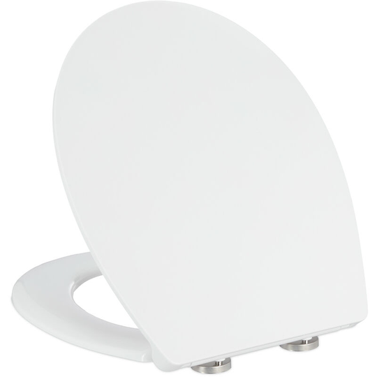 Toilet seat with soft close function, 44.5x36.5 cm, quick release, oval-shaped loo seat, quick release, white - Relaxdays