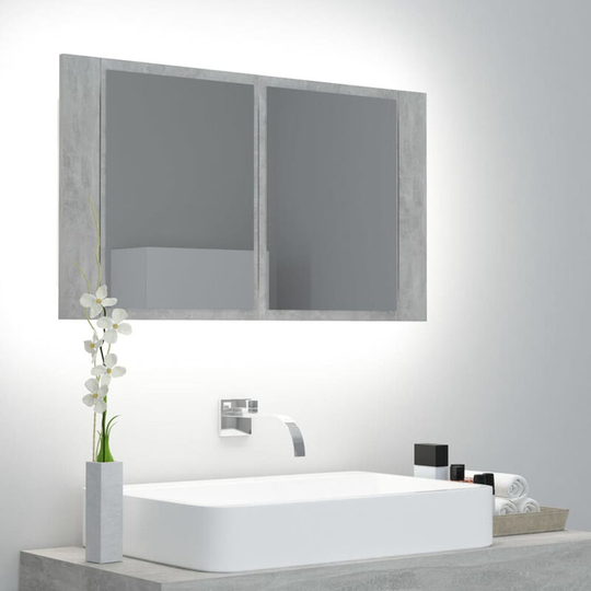 Led Bathroom Mirror Cabinet Concrete Grey 80x12x45 cm