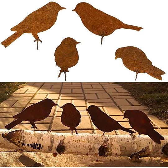 Rusty Birds with Screws Birds Garden Silhouette Decoration Rusty Metal Garden Yard Art Metal Birds Bird Ornaments Patio Yard Landscape 4PCS