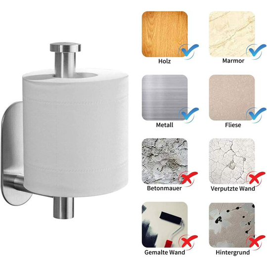 Self Adhesive Toilet Paper Holder, Stainless Steel Toilet Paper Holder, Toilet Roll Holder for Bathroom and Kitchen, No Drilling 3m Self Adhesive