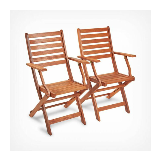 Set of 2 Wooden Folding Armchairs - Meranti Hardwood with Teak Oil Stained Finish Hardwood Folding Garden Outdoor Patio Chairs - Vonhaus
